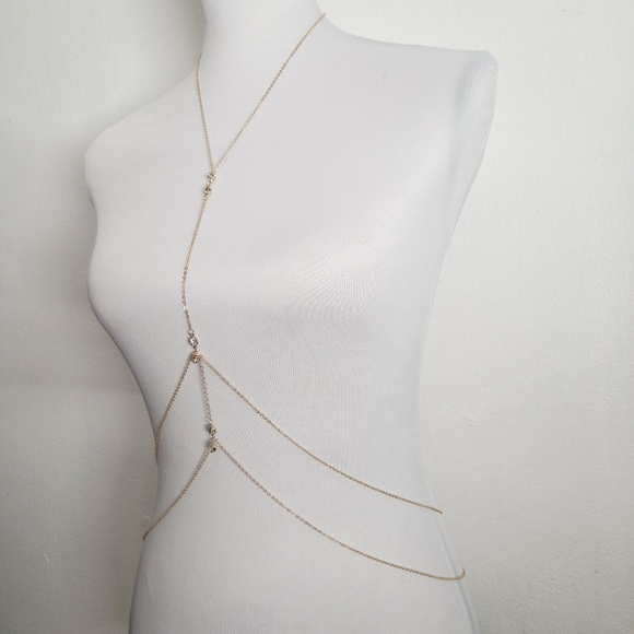 Gold body Chain With Rhinestone Decor - Picture 7 of 9